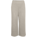Pantaloni beige a gamba larga con vita regolare, chiusura frontale