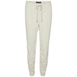 Pantalone bianco a coste con vita elasticizzata e coulisse, gamba dritta