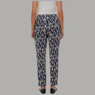 Pantaloni in viscosa con stampa blu e crema, vita elasticizzata, gamba dritta