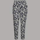 Pantaloni in viscosa con stampa a pennellate blu e crema, vita elasticizzata