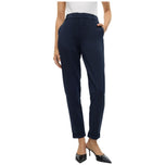Pantaloni blu scuro affusolati, vita elastica e orlo alla caviglia