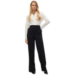 Pantaloni wide neri a vita alta elastica, gamba ampia