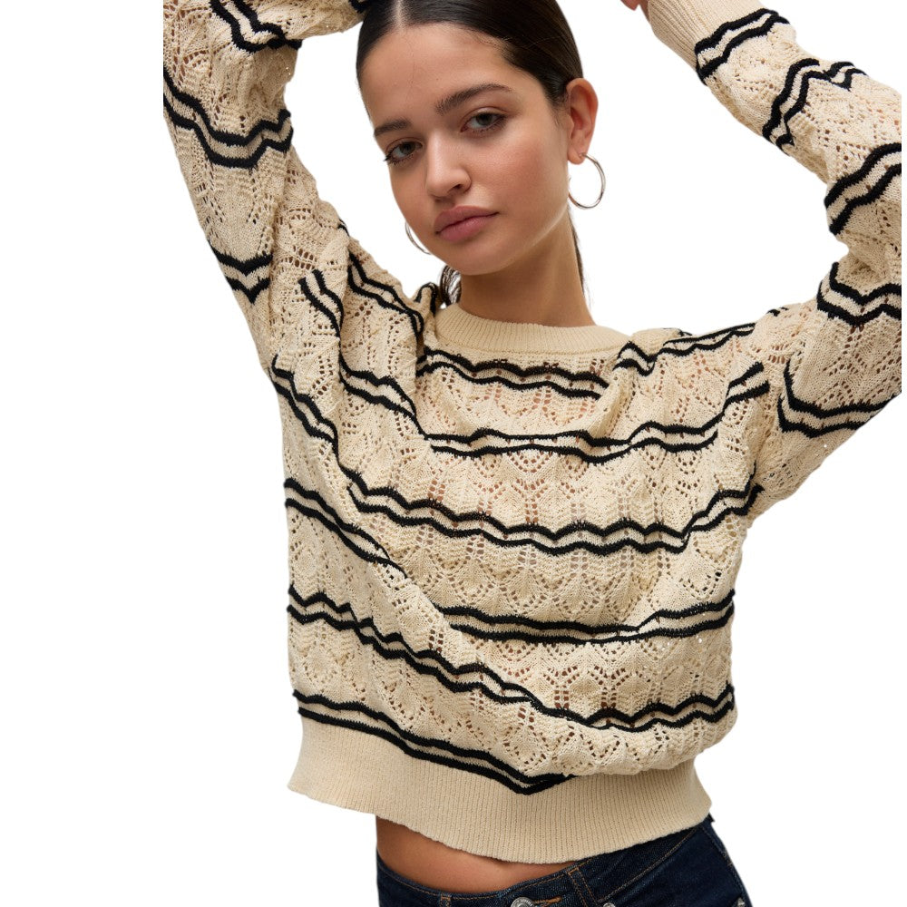 Vero Moda pullover beige nero Bella 10321528 Maglieria Vero Moda