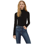 Maglione dolcevita nero a maniche lunghe, collo alto a coste