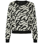 Maglione pullover nero con fantasia astratta a contrasto e girocollo, maniche lunghe