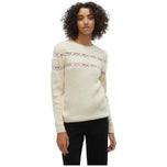 Maglione pullover panna a maniche lunghe con ricami in pizzo