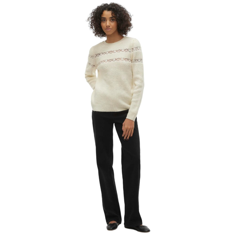 Vero Moda pullover panna con ricami Ea Lace 10310975 Maglieria Vero Moda