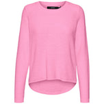 Maglione pullover rosa a girocollo, maniche lunghe, orlo stondato