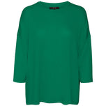 Pullover verde con girocollo e maniche a tre quarti, tinta unita