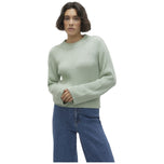 Pullover a maglia verde chiaro con scollo rotondo e maniche lunghe
