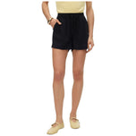Shorts in tessuto nero con coulisse in vita e tasche laterali