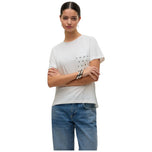 T-shirt bianca con taschino frontale a pois neri e maniche corte