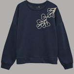 Felpa oversize blu scuro con ricamo sul petto e maniche lunghe