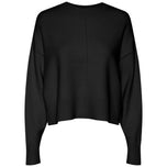 Maglia nera a maniche lunghe con scollo rotondo e orlo a coste