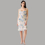 Vestito mini floreale crema con spalline sottili e scollo a U, davanti intero