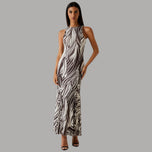 Vestito lungo senza maniche fantasia zebra, scollo americano