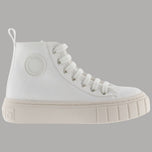 Scarpa alta da donna in tela bianca, chiusura con lacci, suola platform alta
