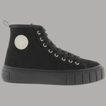 Scarpe alte Victoria in tessuto scamosciato nero, con lacci e suola in gomma