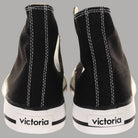 Scarpe alte donna nere Tribu Victoria in cotone, cuciture bianche e suola in gomma