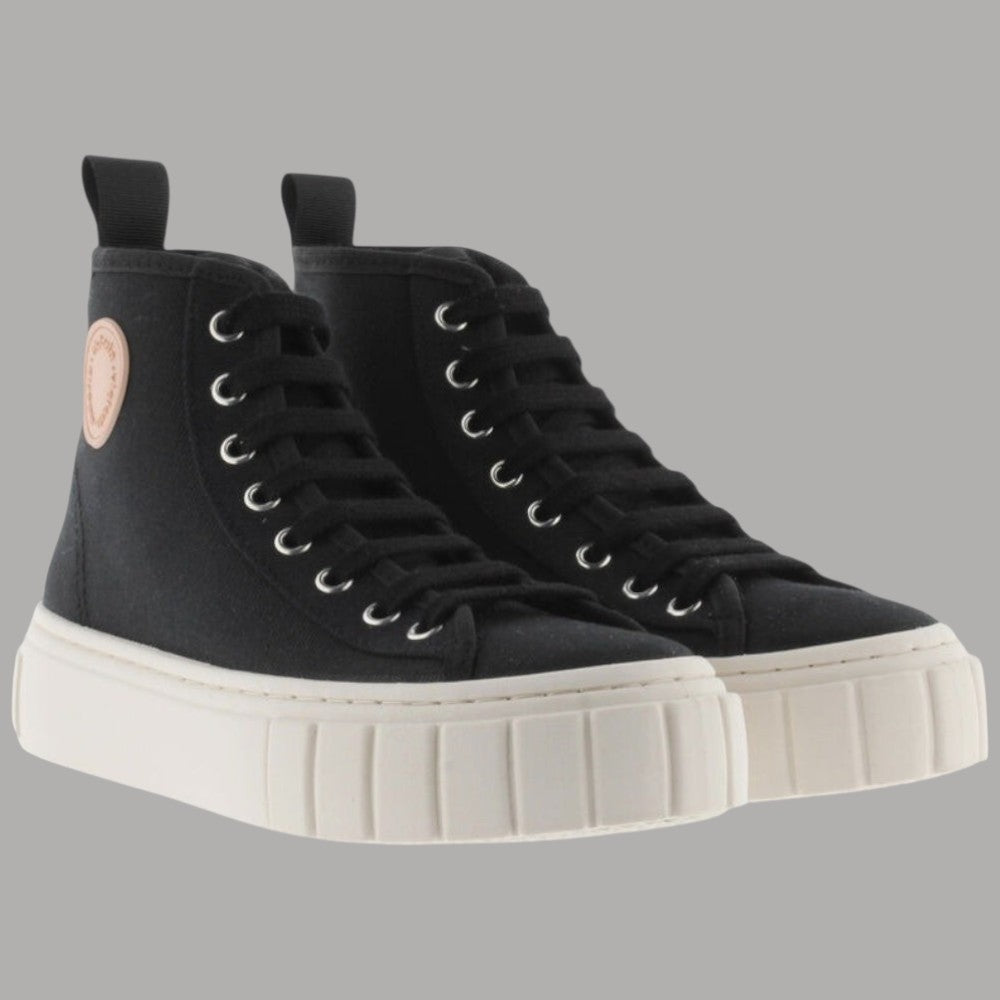 Stivaletto donna nero in tela con lacci e suola alta bianca 3 cm Abril