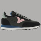 Sneakers da donna in nylon nere con inserti rosa e blu, suola nera scanalata