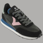 Sneaker da donna Victoria nere in nylon, lacci, inserti rosa e blu, suola antiscivolo nera