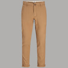 Pantaloni chino slim cammello, cintura con bottone e tasche frontali