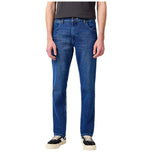 Jeans Wrangler blu a gamba dritta, taglio libero, vita con passanti e bottone