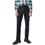Pantaloni blu da uomo con passanti e tasche frontali, chiusura con bottone