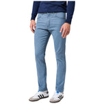 Pantaloni slim tapered in denim azzurro con vita regolare e gamba affusolata