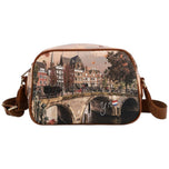 Borsa a tracolla camera case in similpelle cuoio con stampa autunno e chiusura zip