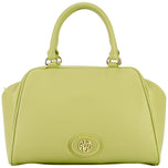 Borsa boston menta in pelle con manici a due mani e logo frontale circolare