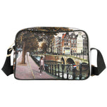 Borsa media per fotocamera con stampa paesaggio, doppia zip e tracolla regolabile