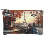 Pochette con stampa Parigi e dettagli Eiffel, chiusura lampo, colore cuoio