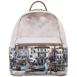 Zaino con manico e tasca frontale con stampa Venezia, base chiara, zip dorata