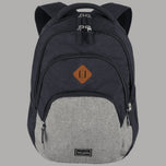 Zaino Travelite melange blu scuro, tasca frontale bicolore con zip doppia.