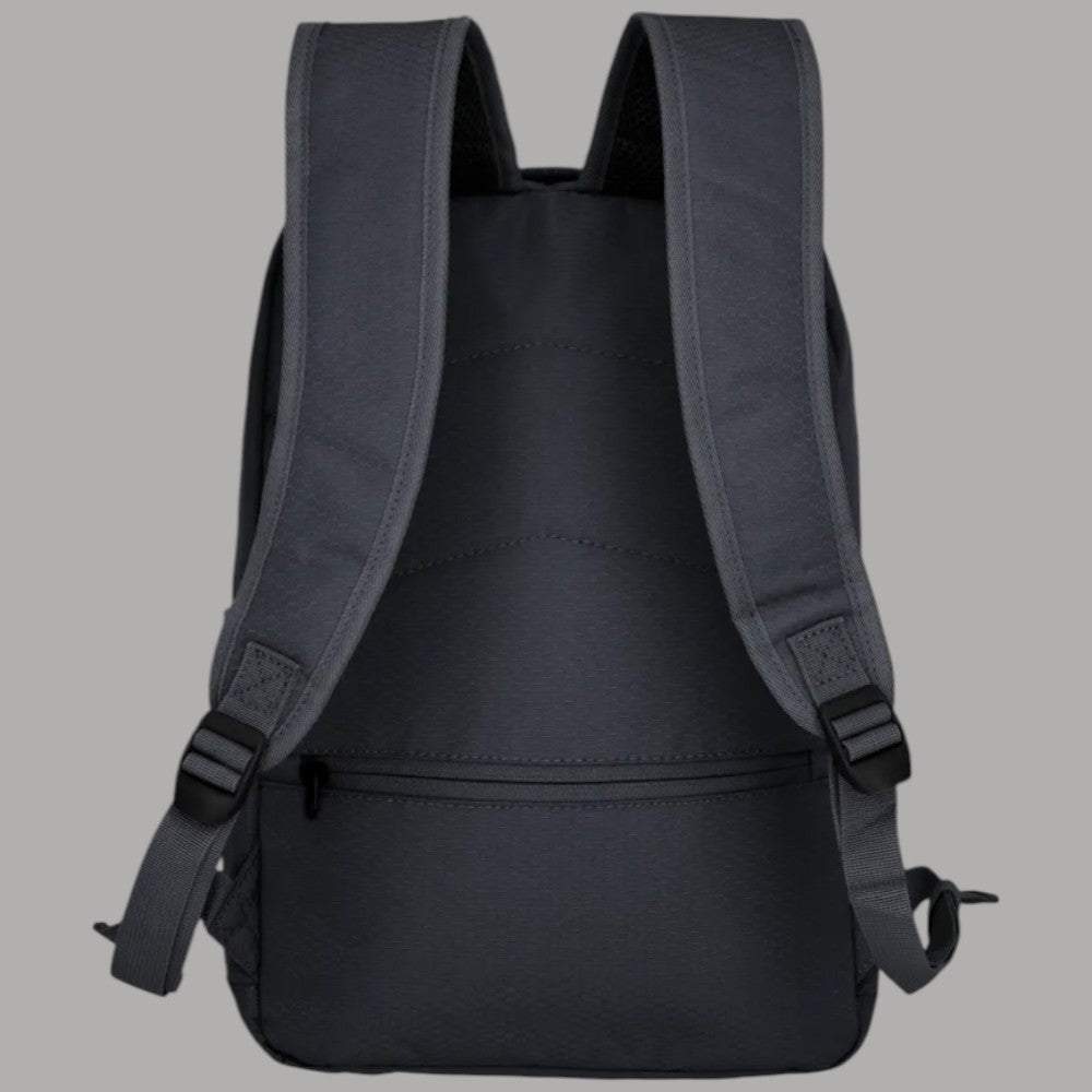 Zaino Travelite Kick Off M nero vista posteriore con spallacci imbottiti e zip