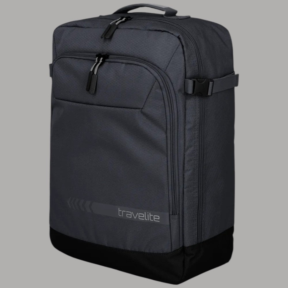 Zaino Travelite antracite laterale con fibbie regolabili e pannello frontale