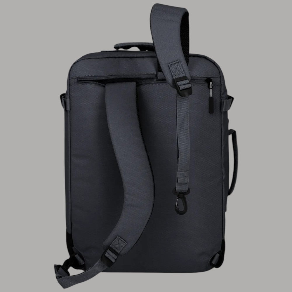 Zaino Travelite antracite con spallacci imbottiti e cintura vita, tasca laterale