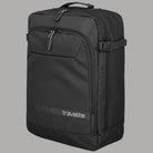 Zaino Travelite nero con fibbia laterale, zip frontale e logo travelite