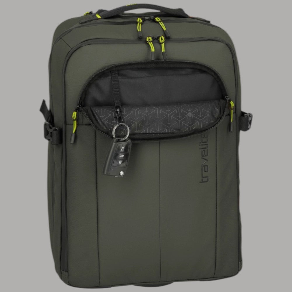 Zaino trolley Travelite BRIIZE verde oliva con apertura interna e passante per accessori