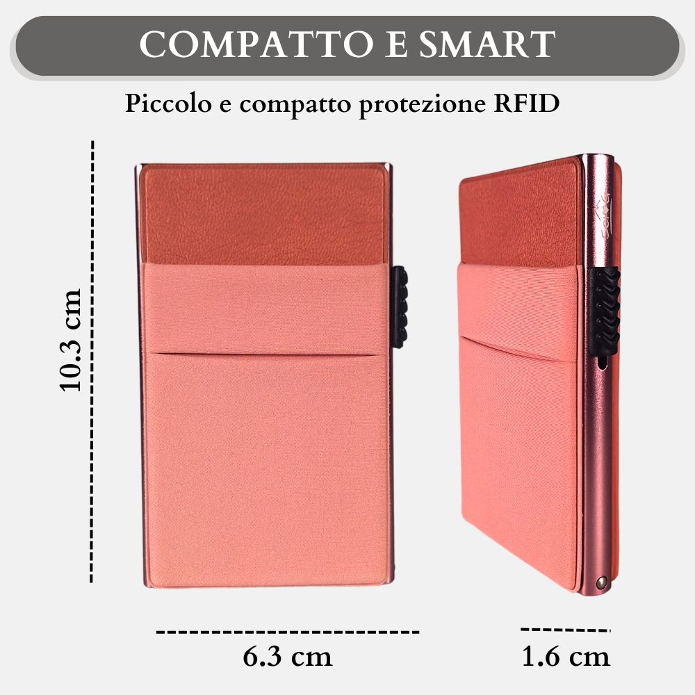 Sei G portacarte in alluminio rosa con tasca elastica - Prodotti di Classe