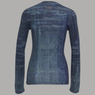 Liu Jo T-shirt manica lunga stampata blu navy con texture effetto denim e dettaglio logo sul retro