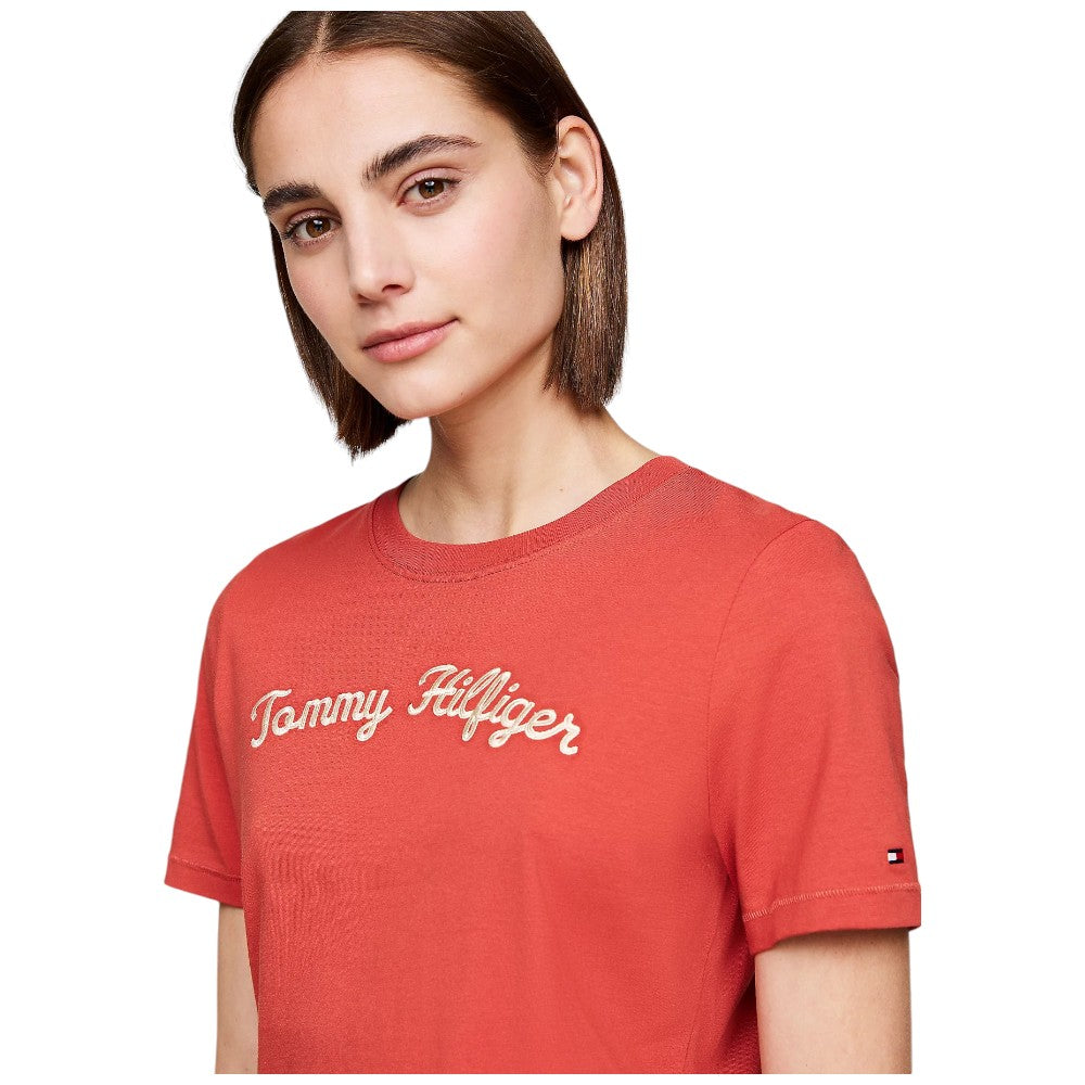 Tommy Hilfiger donna  t-shirt rosso terra WW0WW42589 T-shirt Tommy Hilfiger