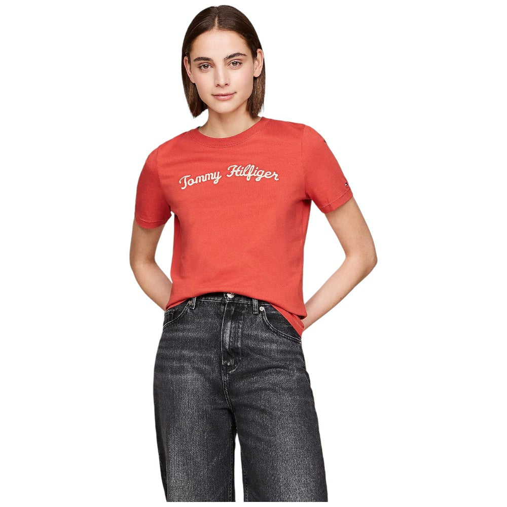 Tommy Hilfiger donna  t-shirt rosso terra WW0WW42589 T-shirt Tommy Hilfiger