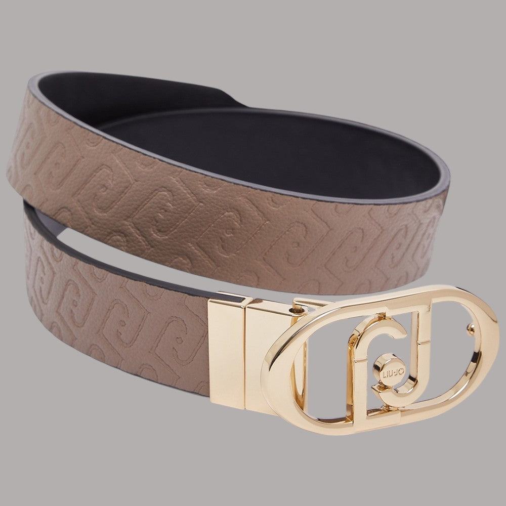 Cintura reversibile mocha con interno nero e fibbia dorata con logo monogramma