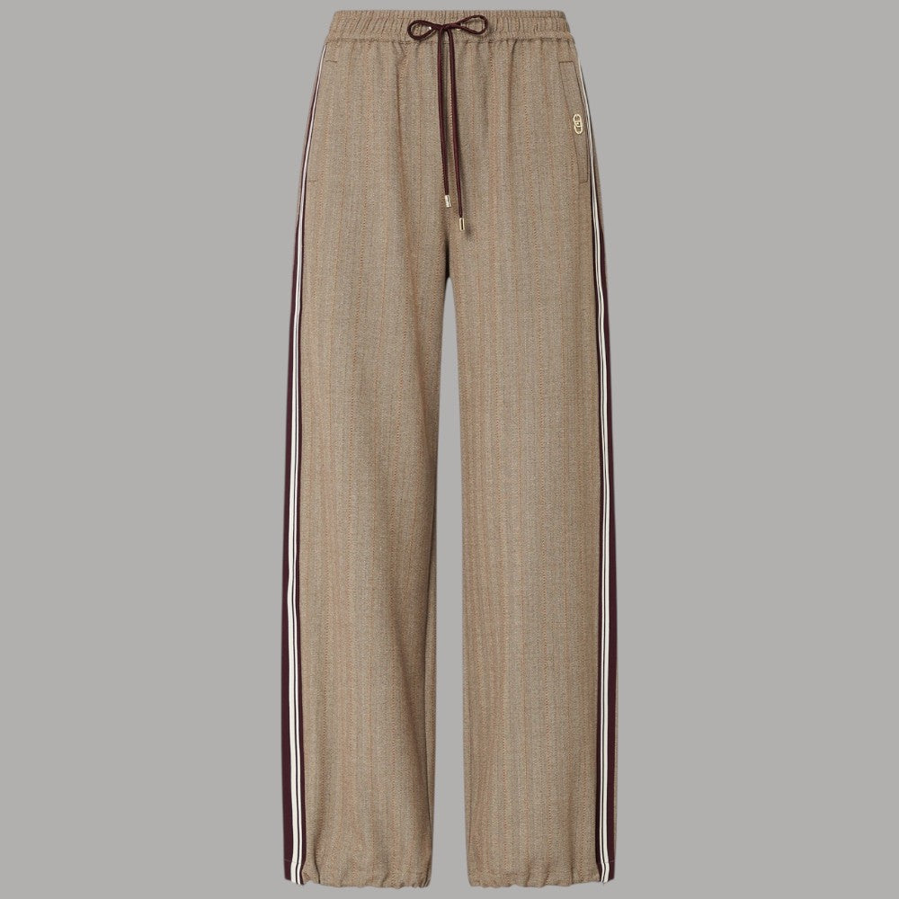 Pantaloni regular fit Liu Jo TF6148T692A beige con dettagli a righe e bande laterali a contrasto