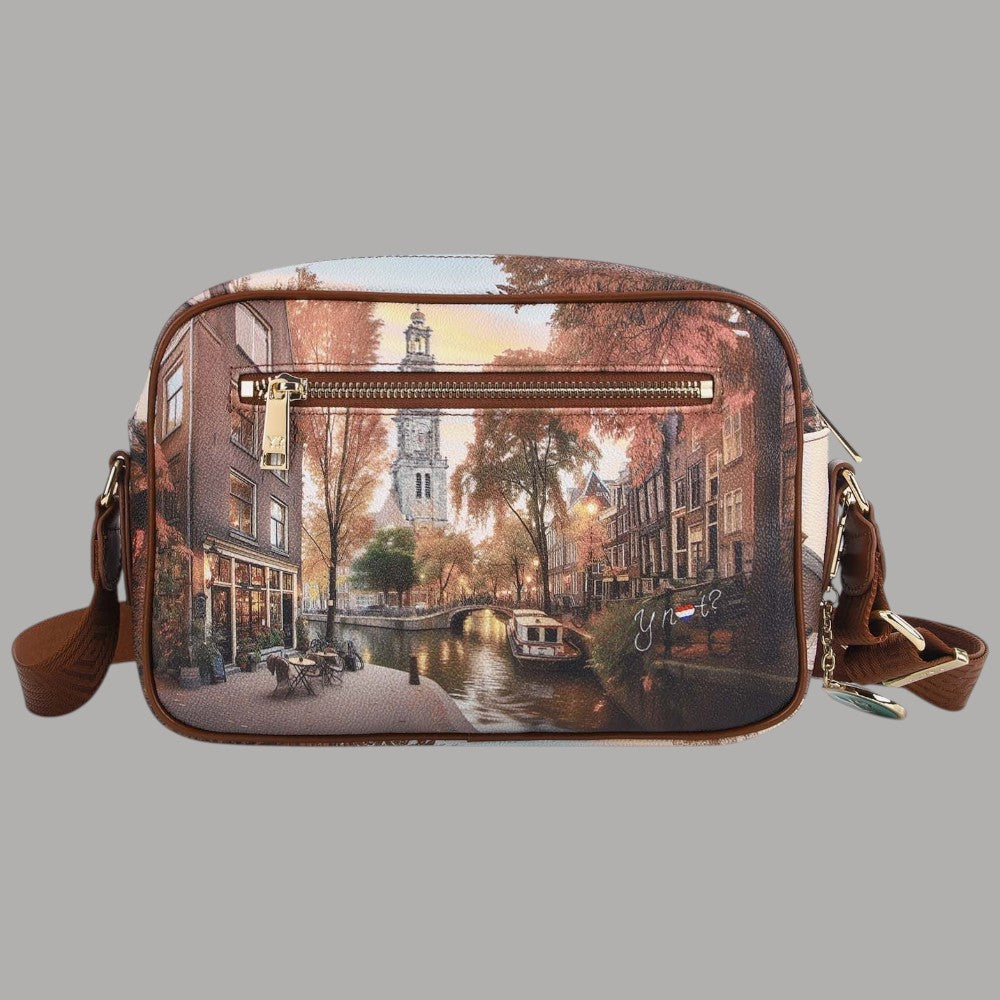 YNot Yes Bag grande con stampa città e dettagli in oro, colore multicolore