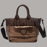 Blauer Borsa shopping marrone in nylon ed eco pelliccia con logo applicato frontalmente