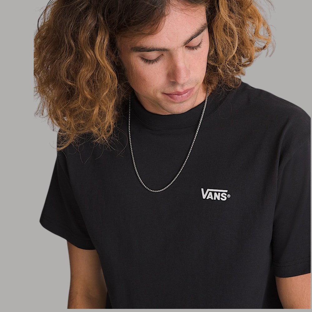 T-shirt Vans nera in cotone con logo Vans sul lato sinistro del petto